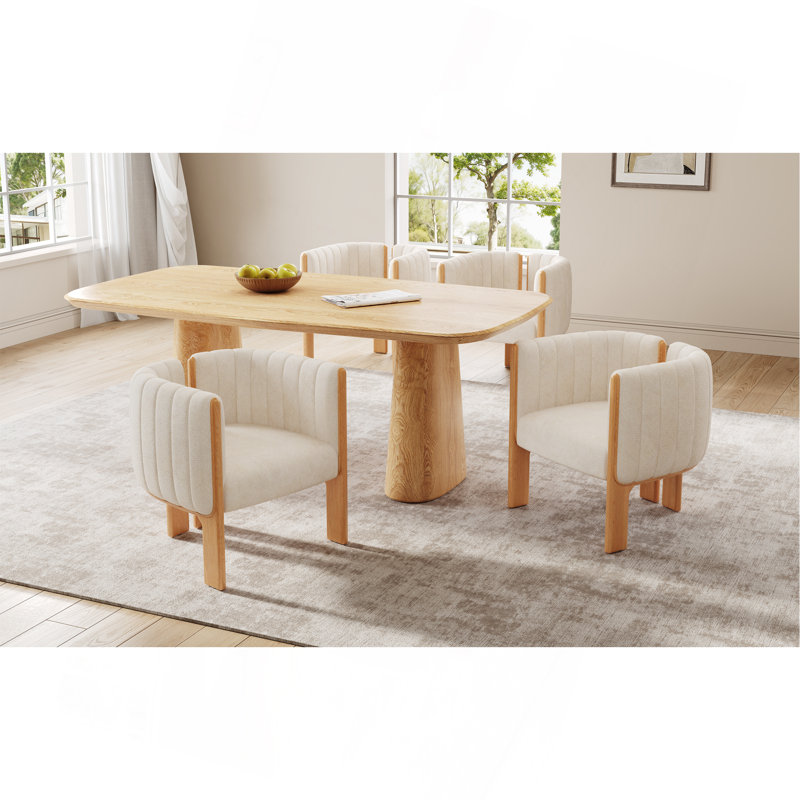 Ensemble de 4 chaises de salle à manger de style moderne avec structure en bois d'hévéa et tissu beige, capacité de 225 lb, pour la salle à manger et l'espace de vie