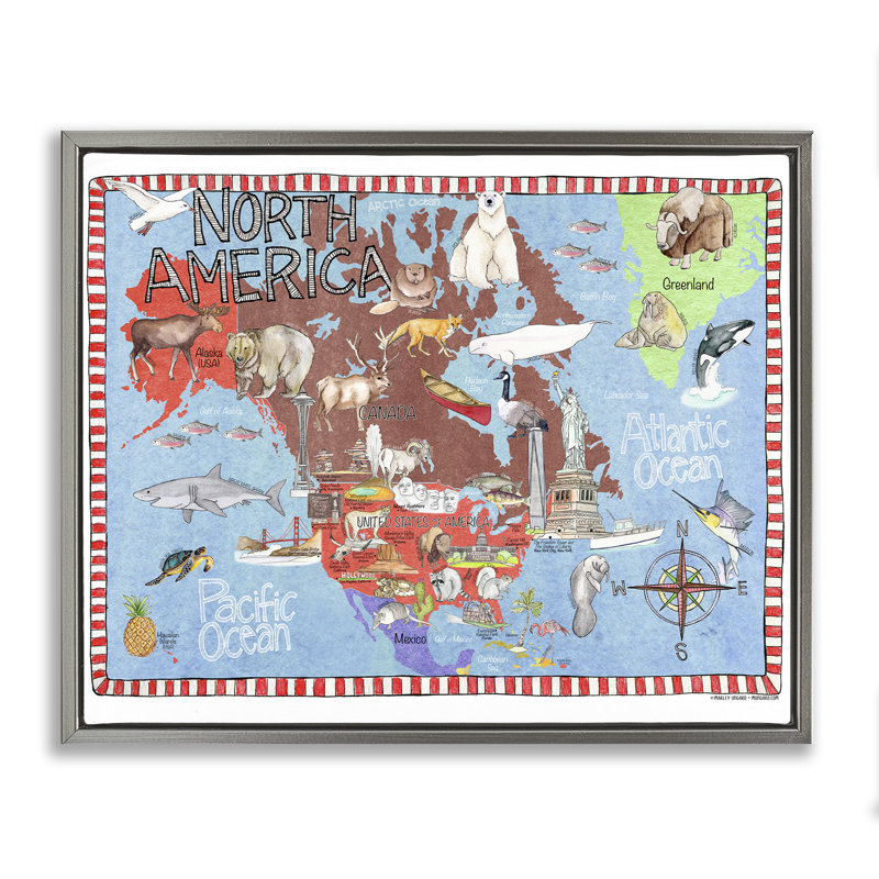 Art mural sur toile flottante encadrée «North America» par Marley Ungaro, Cadre flottant gris lustré, H 17 po x l 21 po