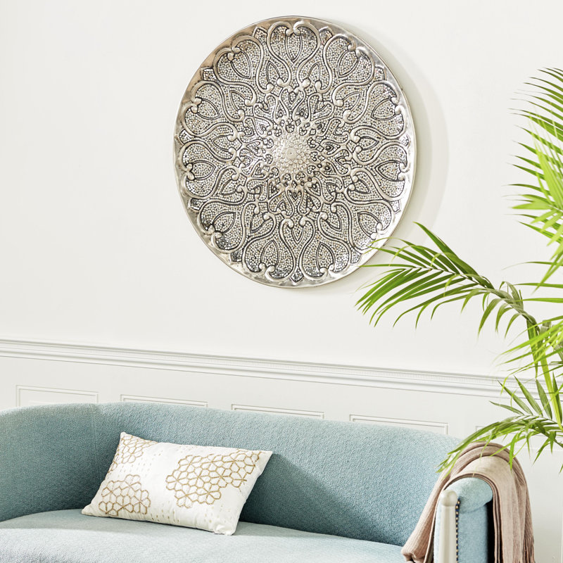 Silver Metal Plate Home Wall Decor with Embossed Details