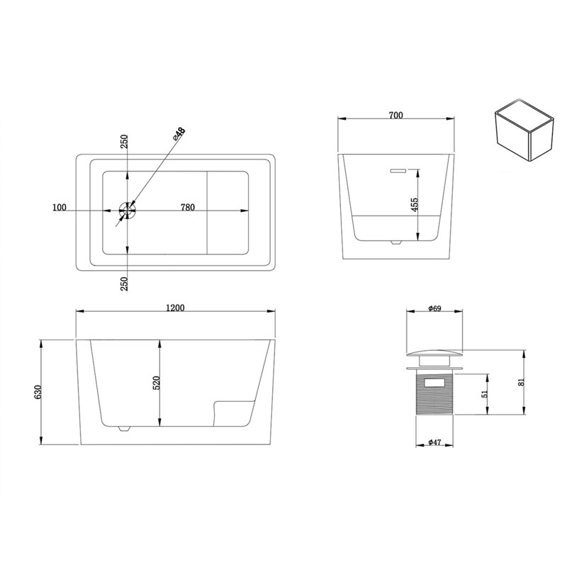 47'' x 27.5'' Freestanding Soaking Acrylic Bathtub