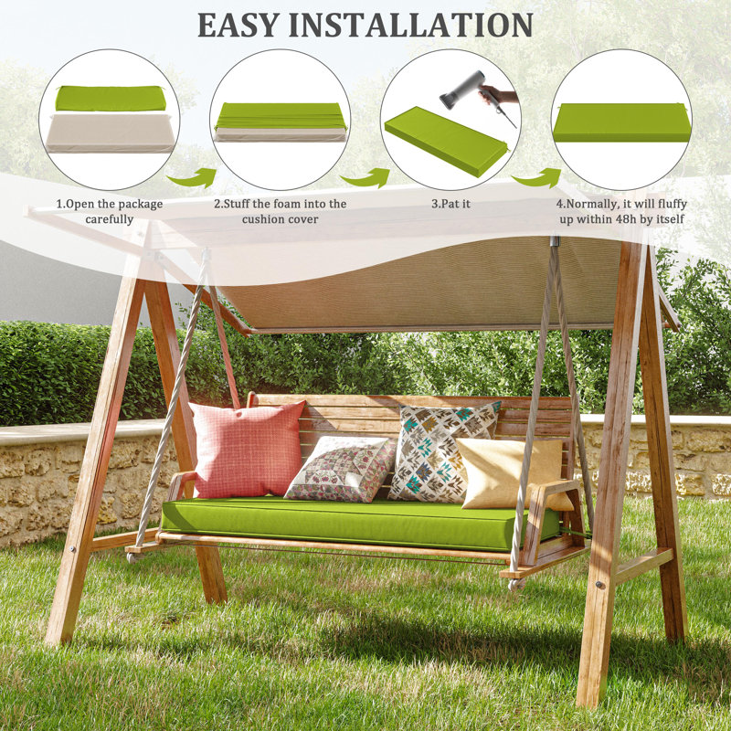 Outdoor Bench Cushion 45 X 18 X 3 Inch Indoor And Outdoor Seat Cushions, Grass Green, 45" W x 18" D