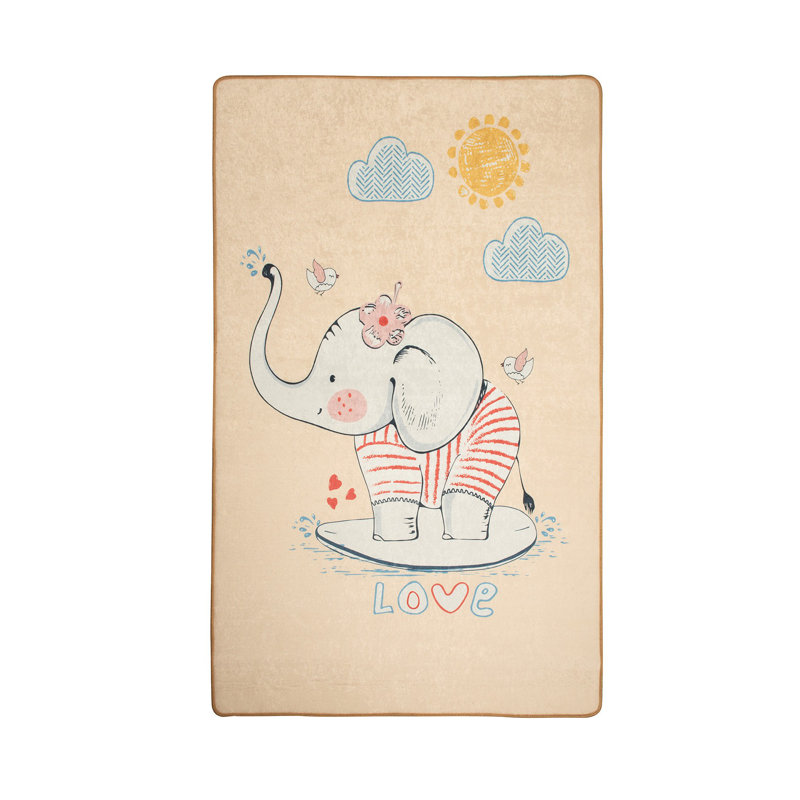 Tapis beige rectangulaire en velours tissé à la machine Mizel, Rectangle 4 pi 7 po x 6 pi 3 po