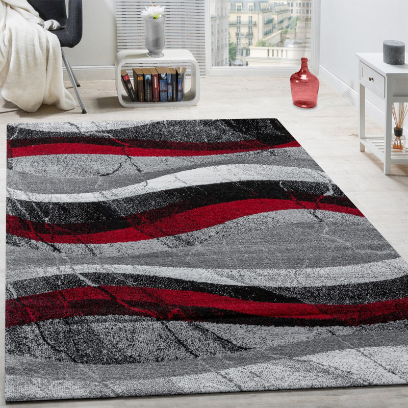 Tapis gris / rouge / noir Wellersburg, Rectangle 4 pi 7 po x 6 pi 7 po