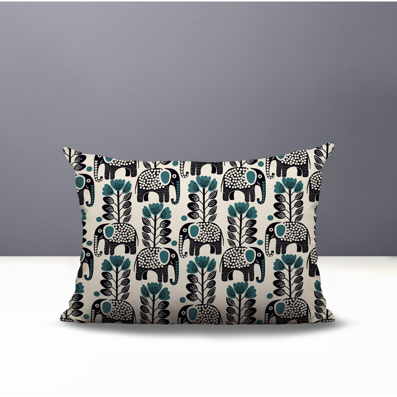 Coussin lombaire réversible intérieur / extérieur Vance Elephant, Émeraude, Rectangulaire H 14 po x l 20 po