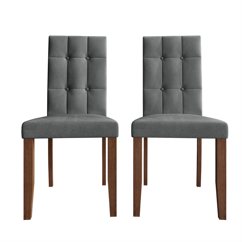 Brown Wooden Dining Chair With Velvet Cover, Light Grey
