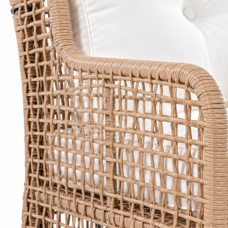 Ensemble de conversation d'extérieur 4 pièces en résine tressée PE avec fauteuils à bascule pivotants et table basse en bois massif