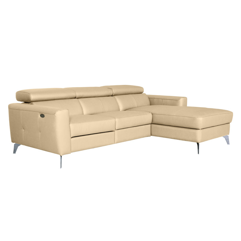 Amorian Leather Reclining Corner Sofa, Right Hand Facing, Beige