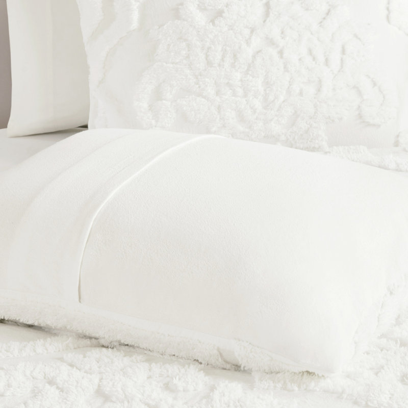 Édredon très grand / très grand - chenille de coton, 2 taies décoratives, literie gracieuse, 100% rembourré, Blanc cassé