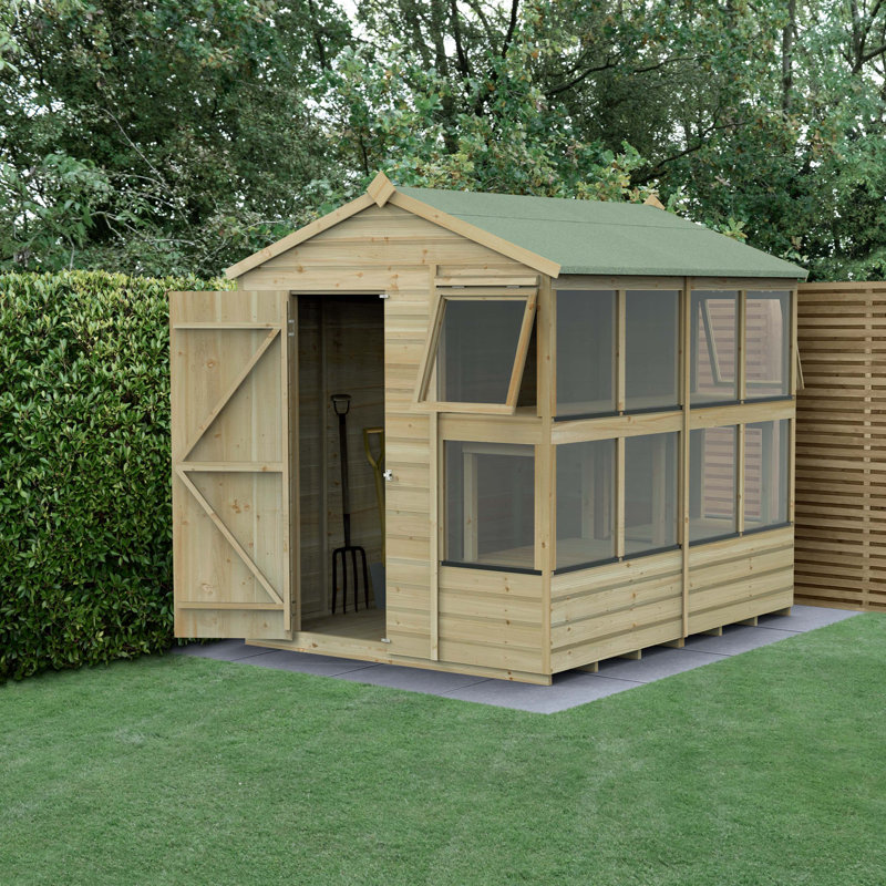 Pressure Treated 7 ft. 8 in. W x 6 ft. 6 in. D Solid Wood Garden Shed