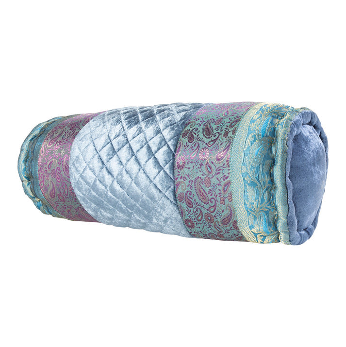 OREILLER VELA VELVET BOLSTER, Motif floral bleu