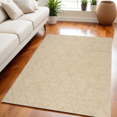 Tapis géométrique en laine beige 5 pi x 7 pi