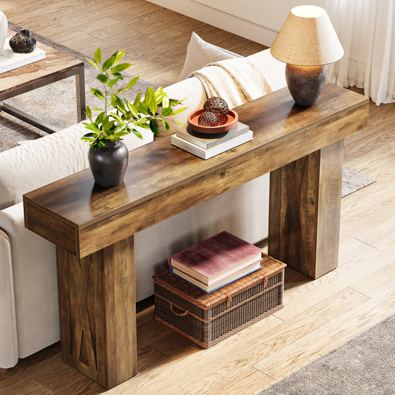 63-Inch Rustic Brown Wooden Console Table with Storage