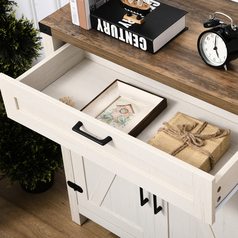 Armoire de rangement style porte de grange - blanc avec portes et design pratique