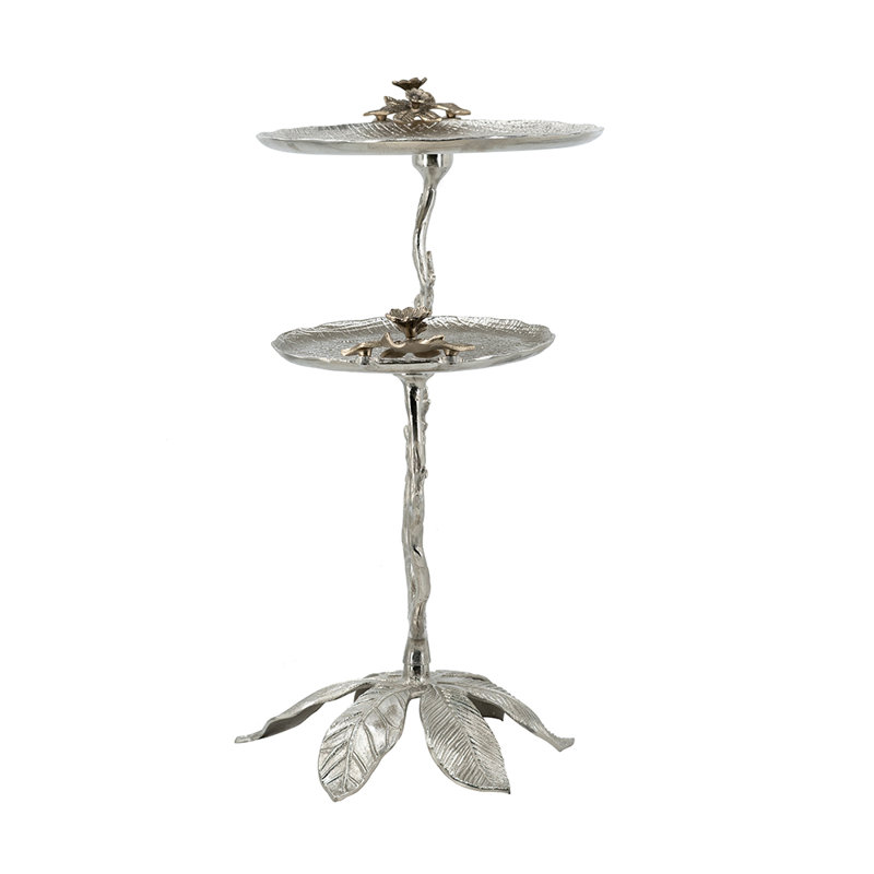 26X16X30" Decorative Two-Tiered Table With Silver And Gold Floral Design