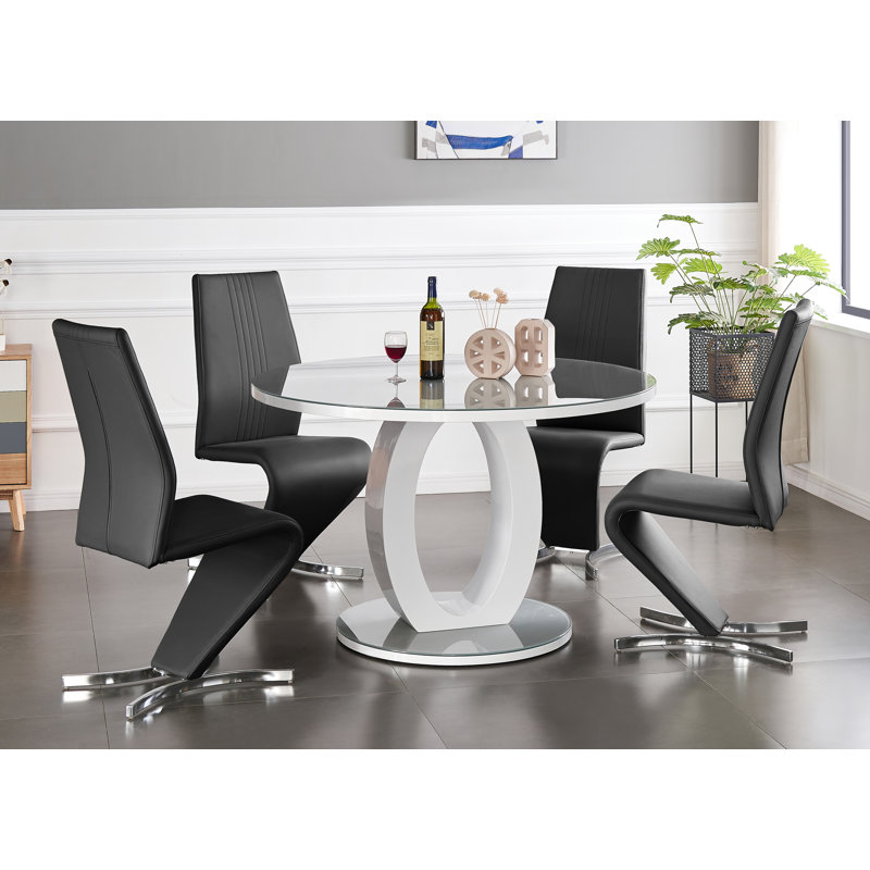 Scottsmoor Modern Halo Seat Round Dining Table Set - 4 Luxury Modern Dining Chairs, Grey, 75Cm H x 100Cm W x 100 Cm D, Black