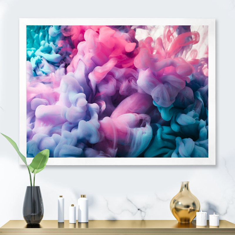 Turquoise et rose, art à l'encre liquide - décoration murale moderne en toile, H 24 po x l 36 po x P 1,5 po
