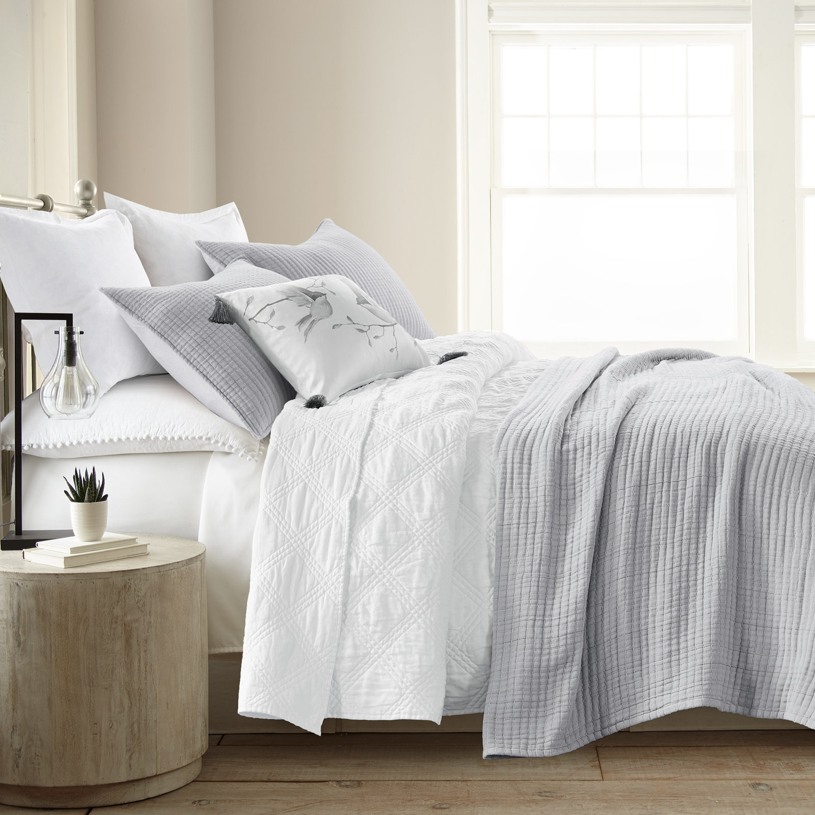 Caden Cotton Gauze Coverlet Set, King Coverlet / Bedspread + 2 King  Shams, Gray