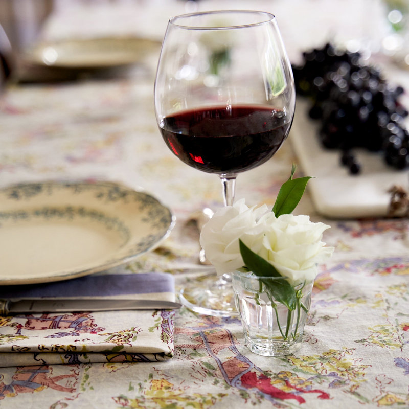 Renne Handmade Floral Tablecloth, 142" x 71", Green/Red