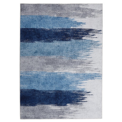 Washable Area Rug for Bedroom & Living Room - Soft Low-Pile Distressed Print Carpet - Non-Slip Rubber Backing - Home Office Accent