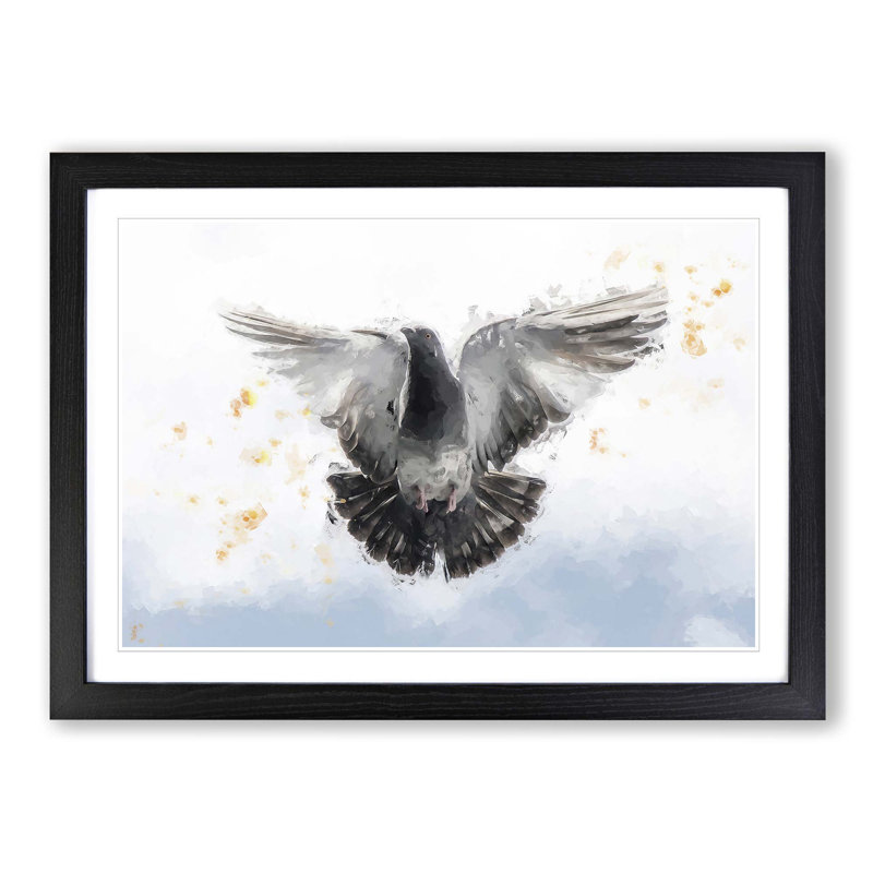Flying Pigeon in Abstract - Framed Print, 40cm H x 60cm W x 2cm D, Black