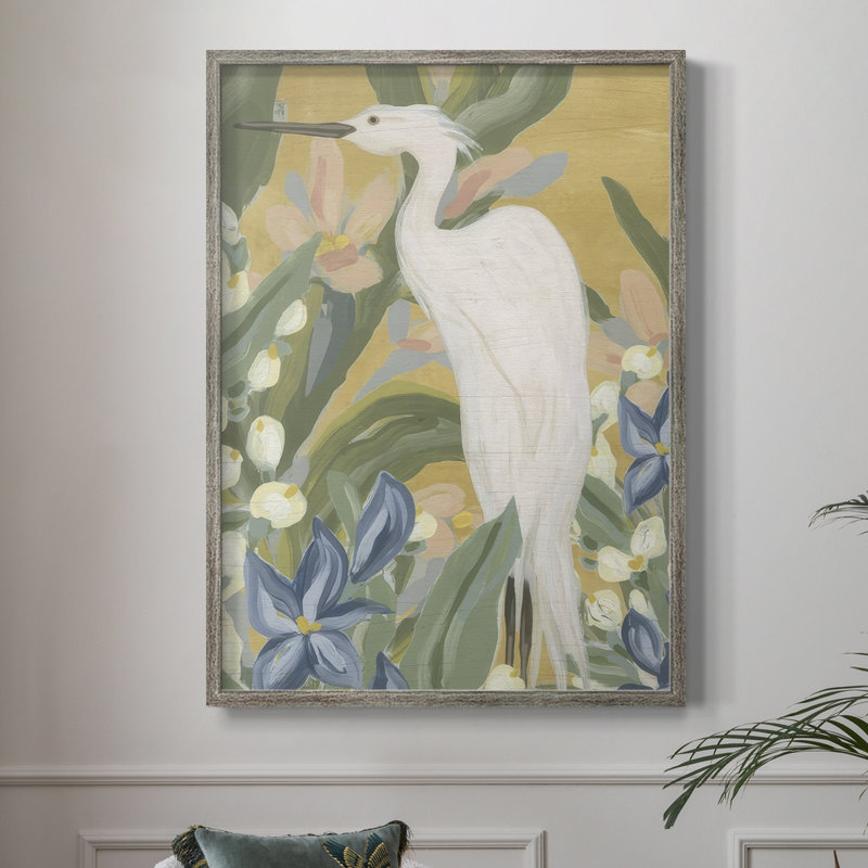 Floral Aigrette I, reproduction encadrée - bois massif, H 11 po x l 9 po