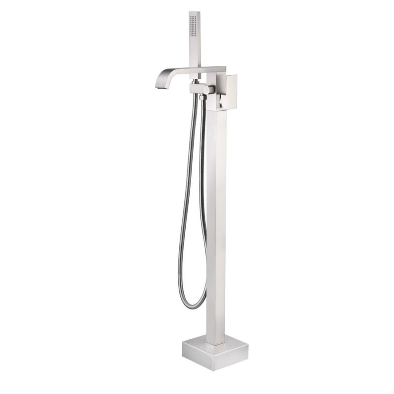 Robinet de baignoire autoportant à fixation au sol avec douche à main, Nickel brossé