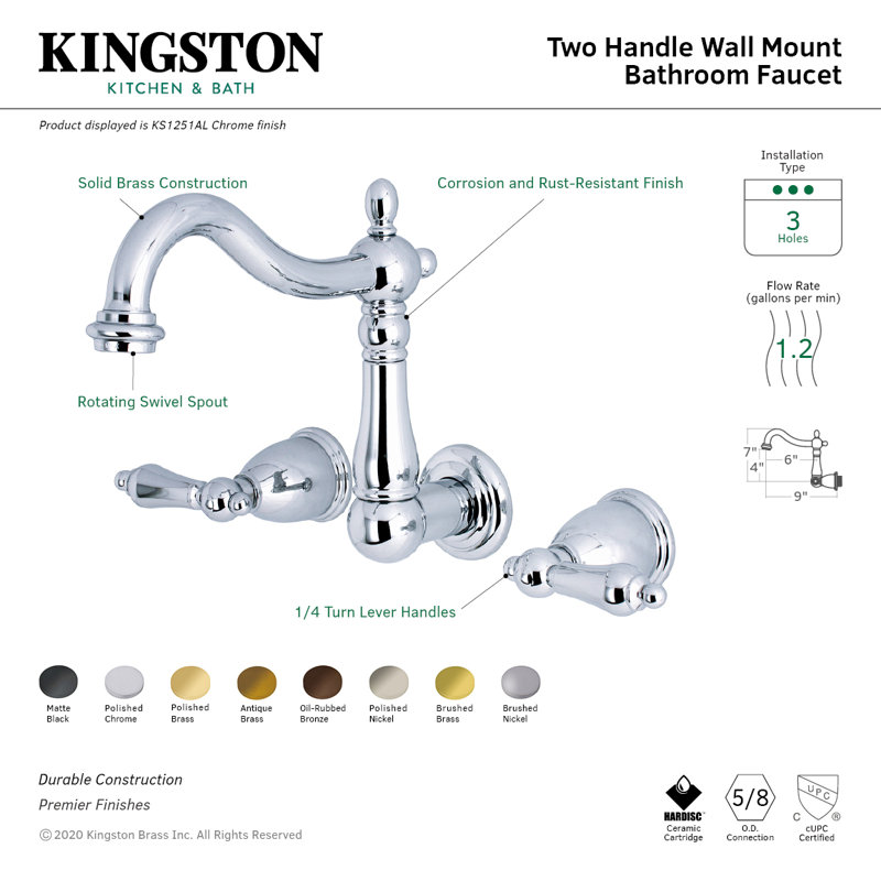 Heritage Matte Black Brass Wall Mount Bathroom Faucet