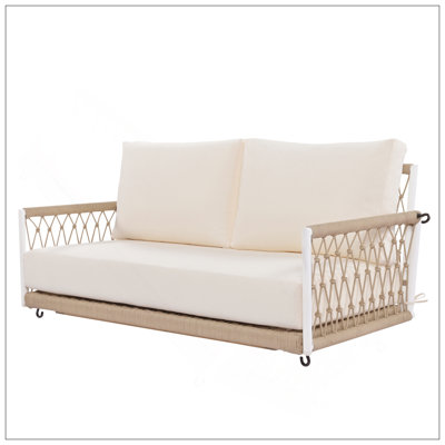 1-Piece Woven Rope Outdoor Swing Sofa With Soft Cushions Seating 2 For Patio, Courtyard And Balcony