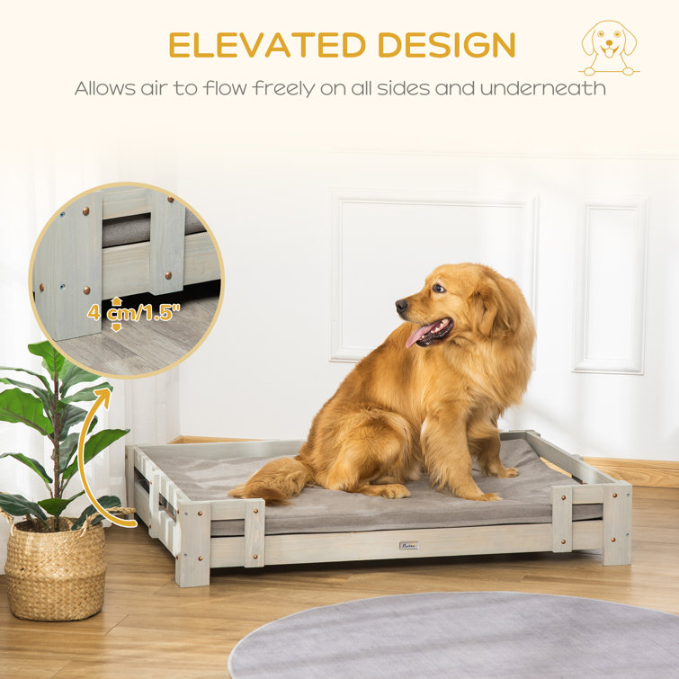 Raised Dog Sofa, Elevated Pet Sofa for Small and Medium Dogs, with Removable Soft Cushion, Anti-Slip Pads, Simple Installation, Gray Tucker Murphy Pet