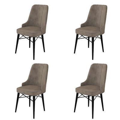 Ensemble de chaises modernes 4 pièces, cappuccino et noir, 18,1 po x 37,0 po x 18,1 po Modern | Structure 100% métal avec pieds en bois, tissu Babyface confortable | 18 en mousse et 22 en mousse, élégant et durable pour la maison ou le bureau