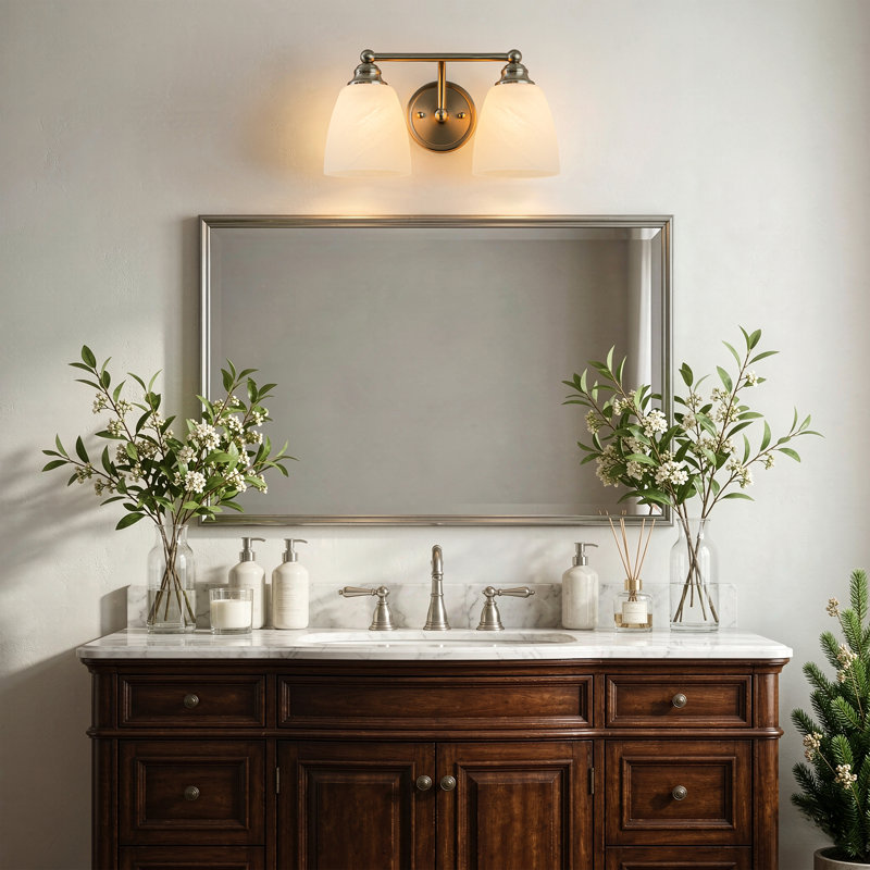 Éclairage pour meuble-lavabo transitionnel en forme de cloche fabriqué à la main, Nickel, 2-Light