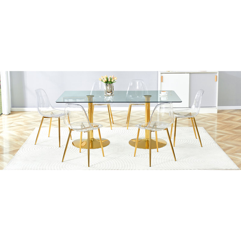 Ensembles de table de salle à manger modernes avec verre trempé et accents dorés pour une expérience de salle à manger spacieuse