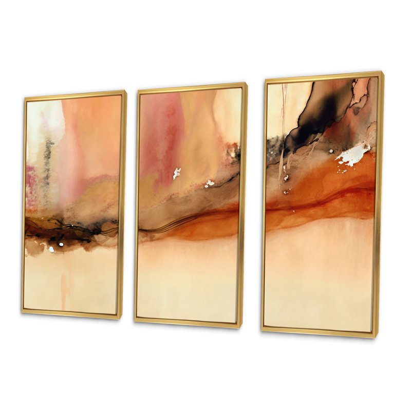 «Liquid Earth Tones VI», ensemble d'art mural abstrait à l'encre liquide_80415, H 32 po x l 48 po x P 1 po