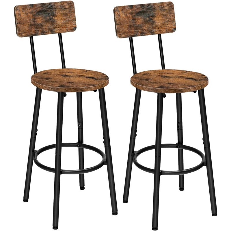 Tabourets de bar, ensemble de 2 chaises de bar rondes avec dossier, chaises de bar de 25,2 po pour îlot de cuisine, salle à manger, tabourets de bar à hauteur de comptoir, brun rustique et noir faciles à assembler
