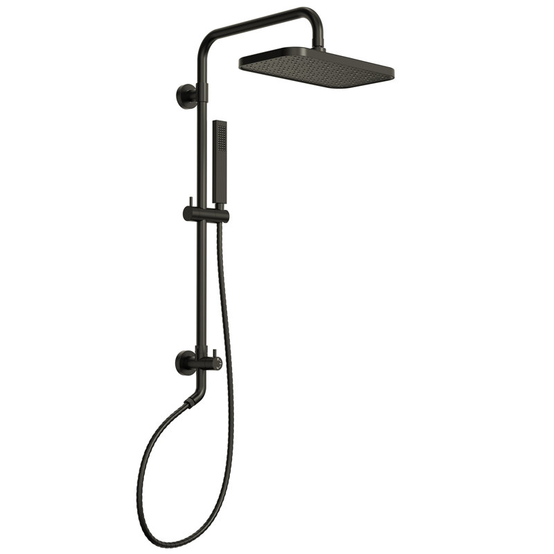 Wall Mount Rainfall Shower System, Dual‑Function Shower Head with Slide Bar, Handheld Shower, Matte Black