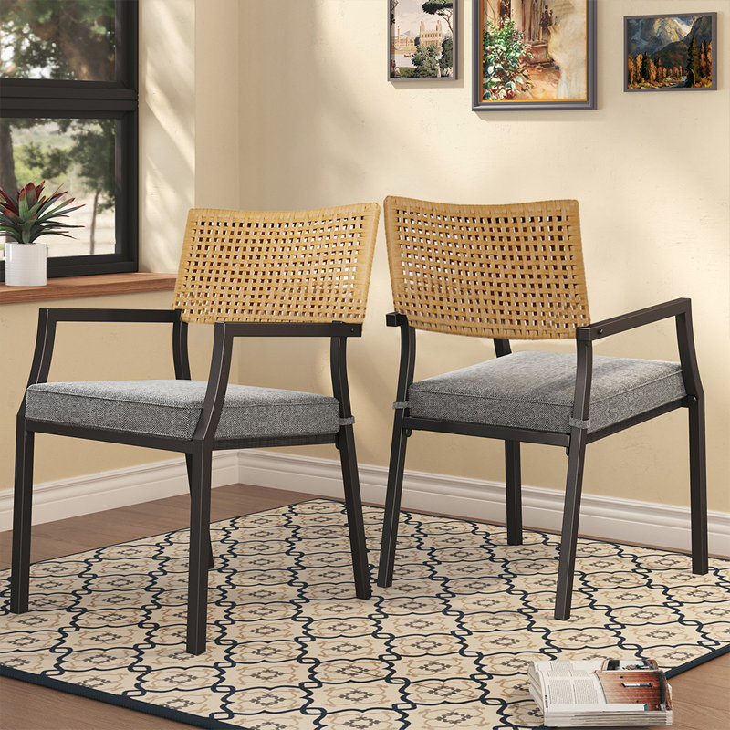 Fauteuil en acier tressé avec coussin Aiden, 2