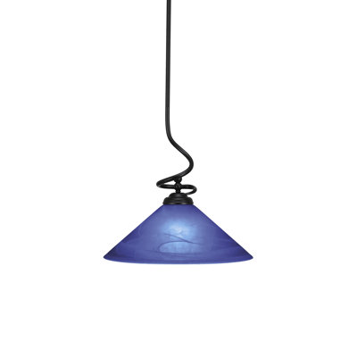 Capri Stem Hung Pendant Shown In Matte Black Finish With 16" Blue Italian Glass