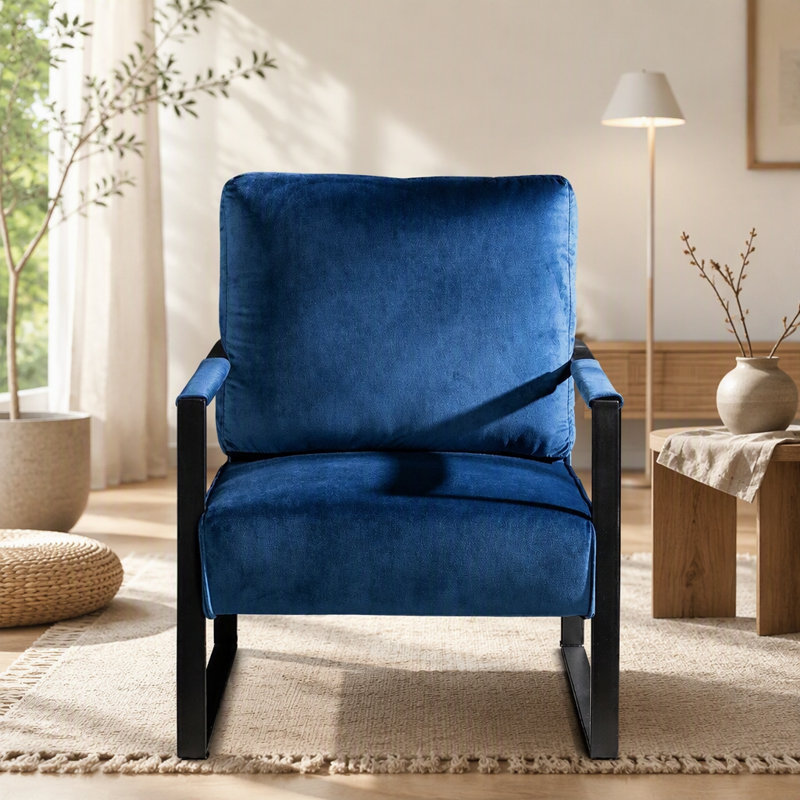 Luxueuse chaise d'appoint rembourrée en peluche avec structure carrée en métal robuste, idéale pour le salon, la chambre à coucher et le bureau personnel