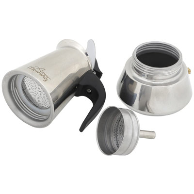 Jun-4 Moka Pot 200 ml Stainless Steel 4-Cup Stovetop Espresso Maker Induction Compatible BPA-Free Handle