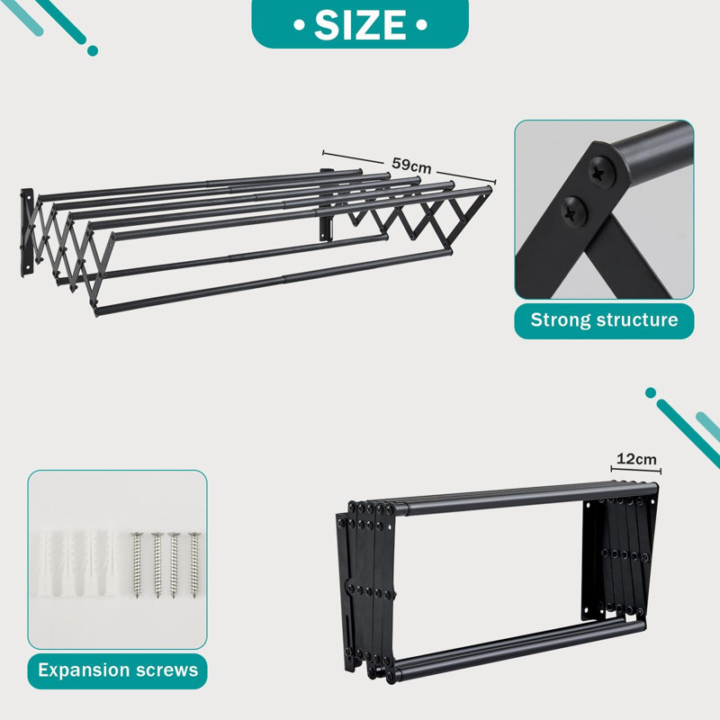 Foldable Clothes Airer Wall Mounted, Black