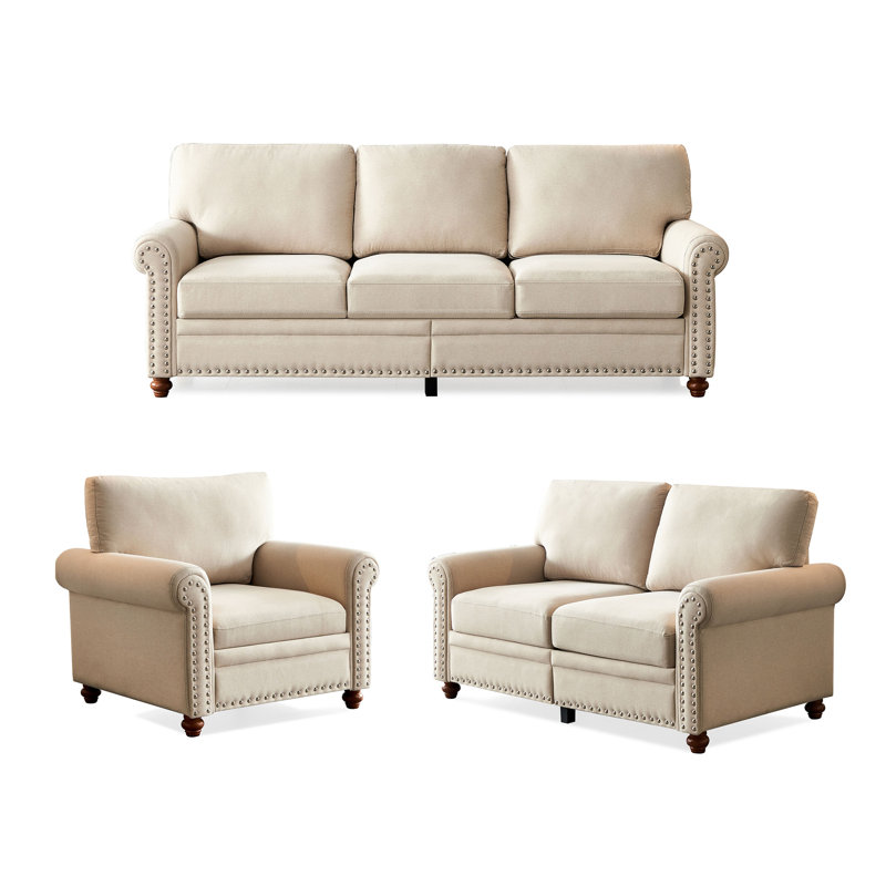 3 - Piece Living Room Set, Beige 100% Polyester