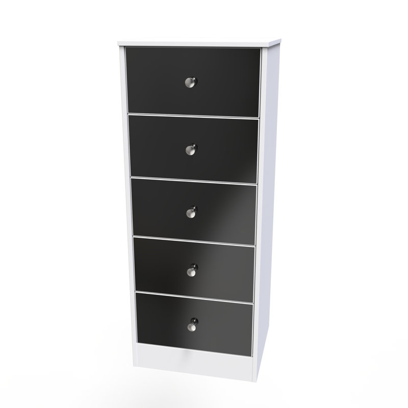 Fully Assembled Lokshin 5 - Drawer Chest of Drawers, Black Gloss/White