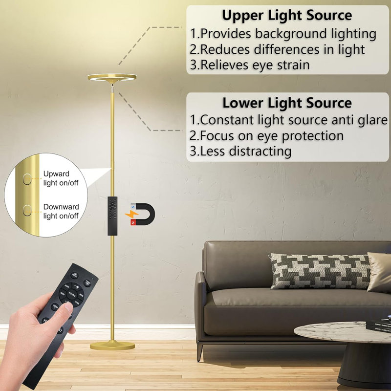 Lampe sur pied intelligente à DEL - lumière à DEL variable et blanche de 36 W, télécommande / application, lampe de lecture réglable