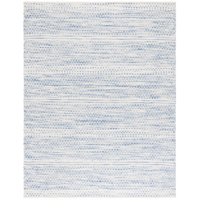 Kilim Hand Woven Wool/Cotton Geometric Rug in Ivory/Blue