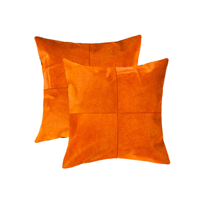 Natural Torino Quattro Color Cowhide Pillow | 2-Pack | 18"x18", Orange