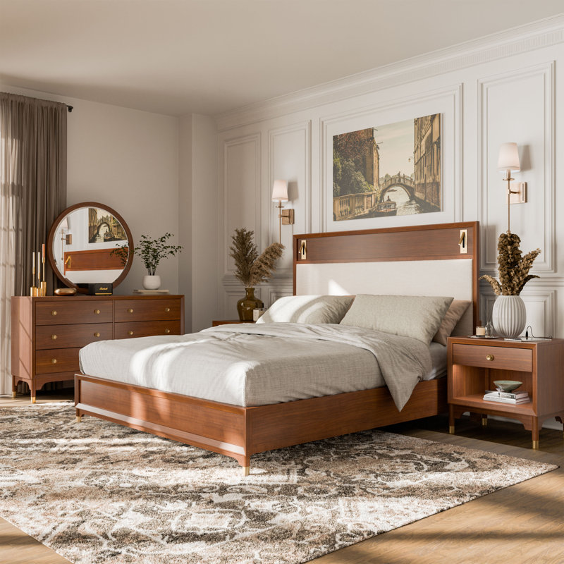 Oberlander 5-Piece Bedroom Set, 5 Pcs: Bed, 2 Nightstands, Dresser, Mirror, King