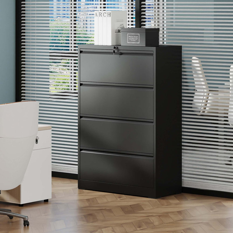 Lateral File Cabinet With Lock – Heavy-Duty Metal Filing Cabinet For Home Office, Space-Saving Wide Storage For Letter/Legal/A4/F4, Silent Full-Extension Slides
