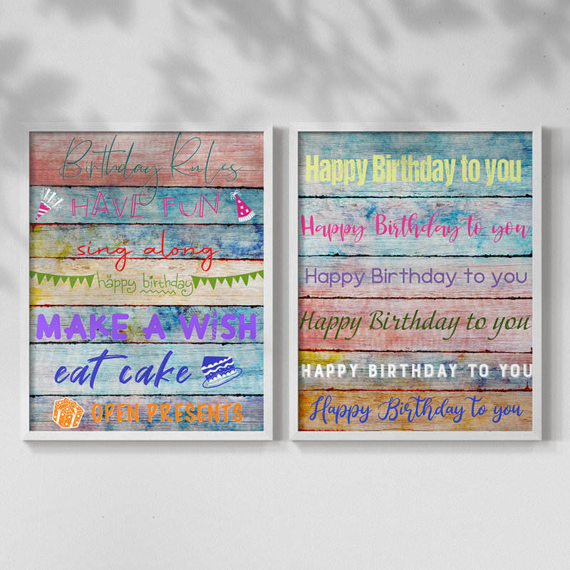 «Birthday Rules» - reproduction encadrée de qualité supérieure - prête à être accrochée - aucun clou requis - aucun clou requis