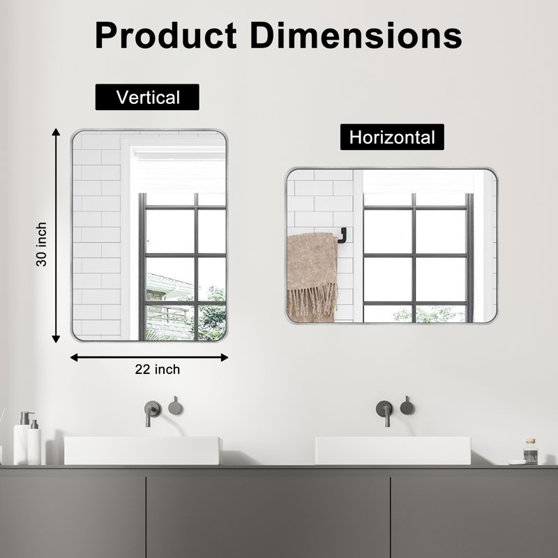 Miroir de salle de bain mural Chassin (horizontal / vertical), H 22 po x l 30 po, Argent