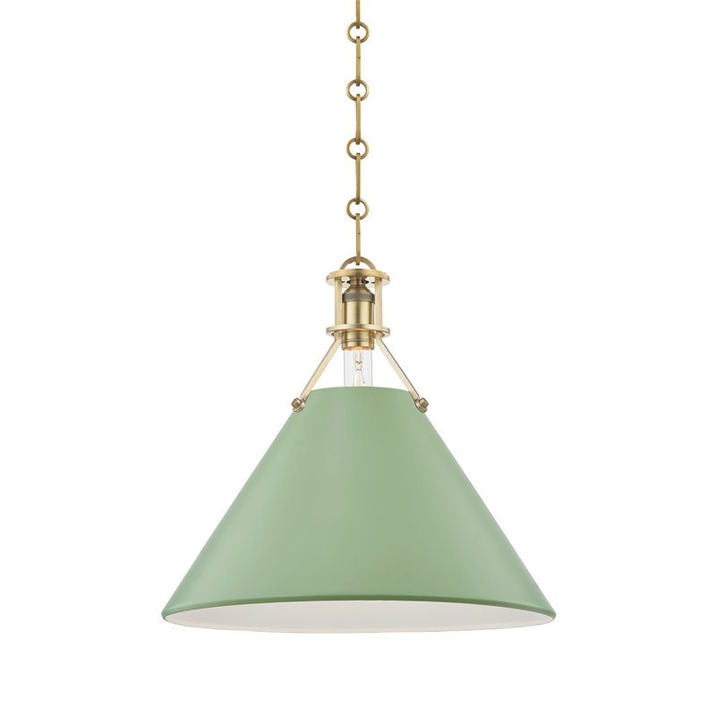 Painted No.2 Pendant by Mark D. Sikes, Leaf Green, Aged Brass, 14.5" H x 16" W x 16" D